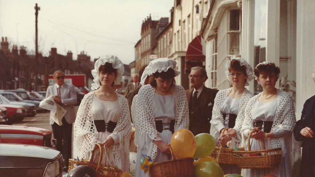 Tutti girls Hocktide 1985, including Fiona Hobson (far left)